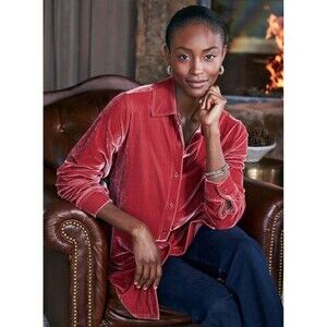 Soft Surroundings Women's Velvet Boyfriend Tunic Shirt Button Down Blouse M